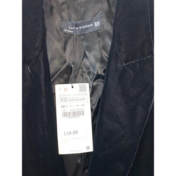NWT Zara Woman Velvet Double-Breasted Blazer Jacket Size XS in Black - Picture 4 of 9
